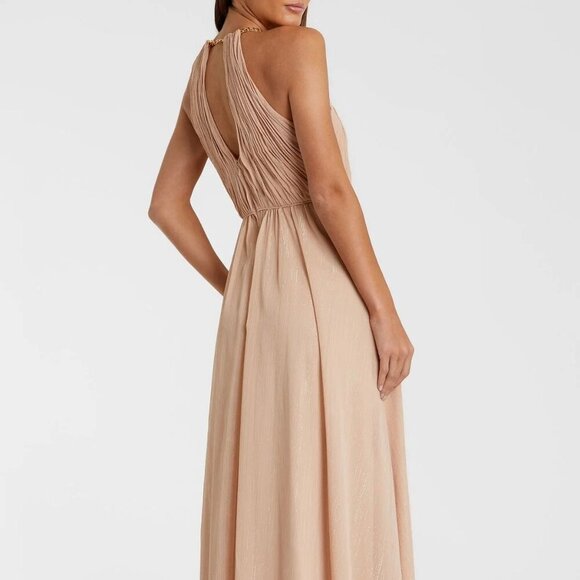 Mac Duggal Nude Beige Formal Floor Length Halter Chain Neck Dress 55822 Size 2 - Picture 13 of 14